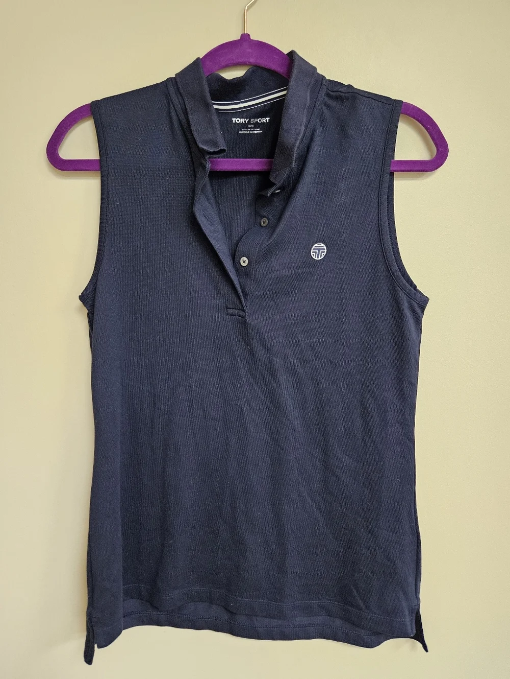 TORY BURCH SPORT PERFORMANCE PIQUE POLO SIZE M COLOR NAVY SHIRT PREPPY BUTTON